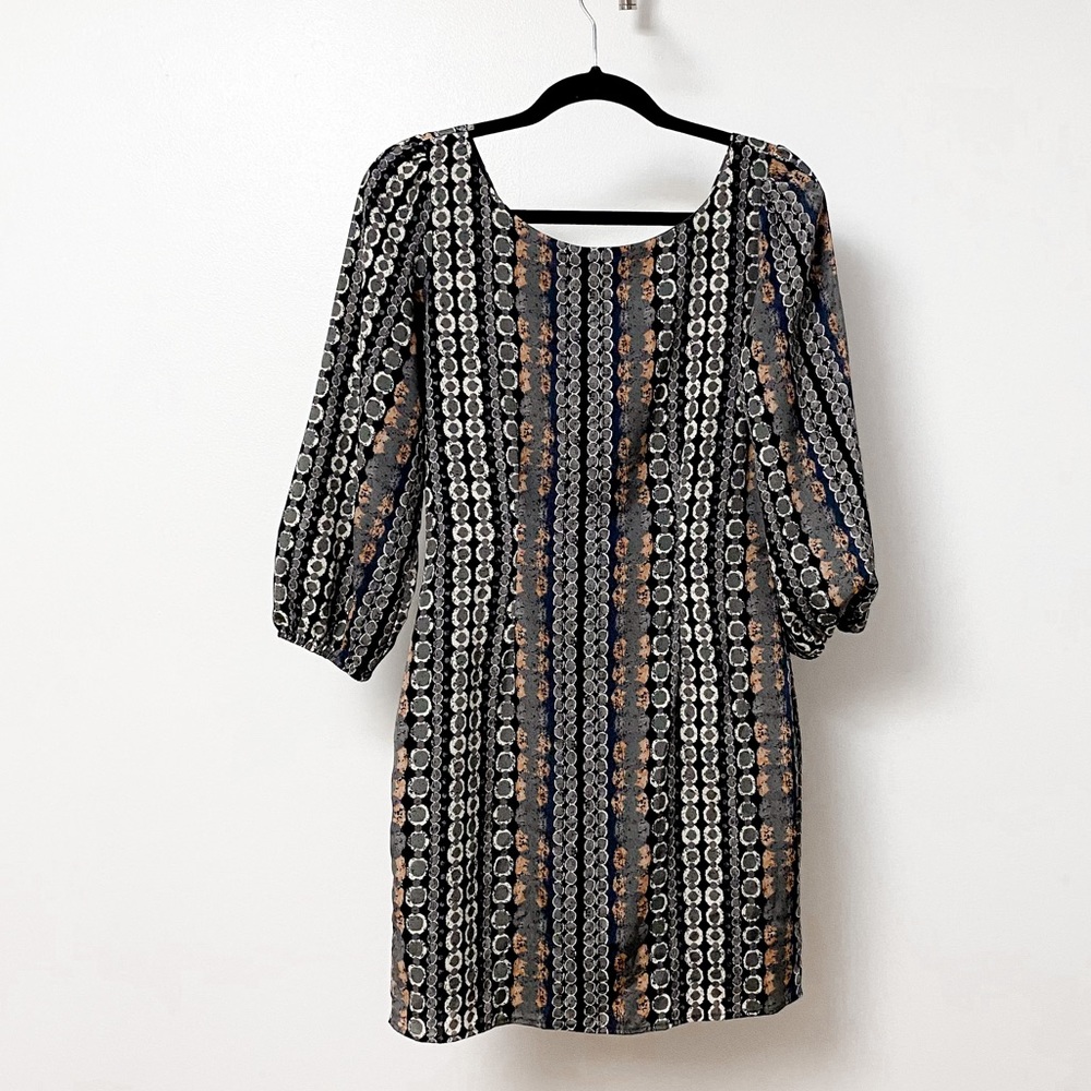 Cocolove Spring‎ Boho Chic V Back Quarter Sleeve Circle Pattern Black And Peach